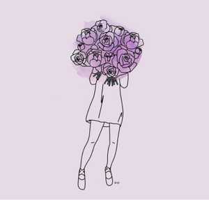 illustration of a person covering their face with flowers